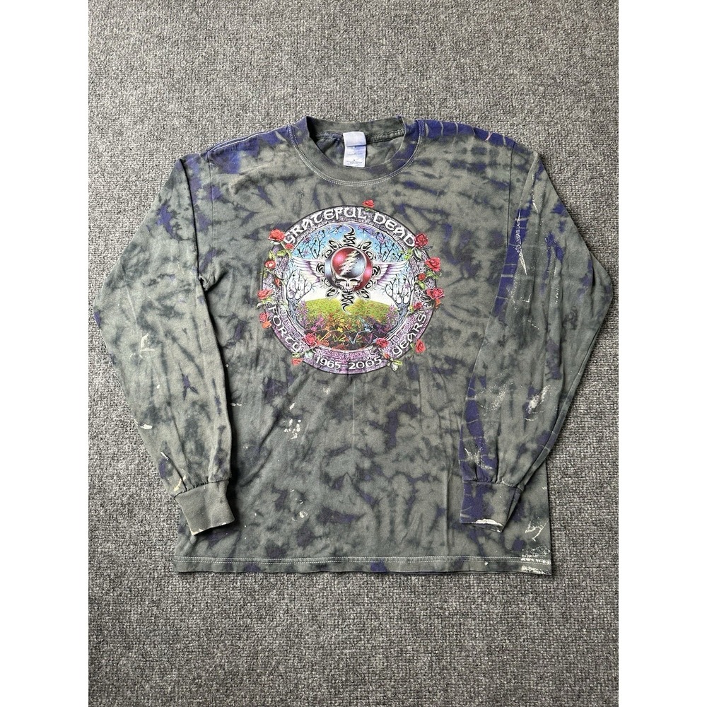 Mens Grateful Dead 40 Years Tie Dye Long Sleeve Shirt Gray, Size M